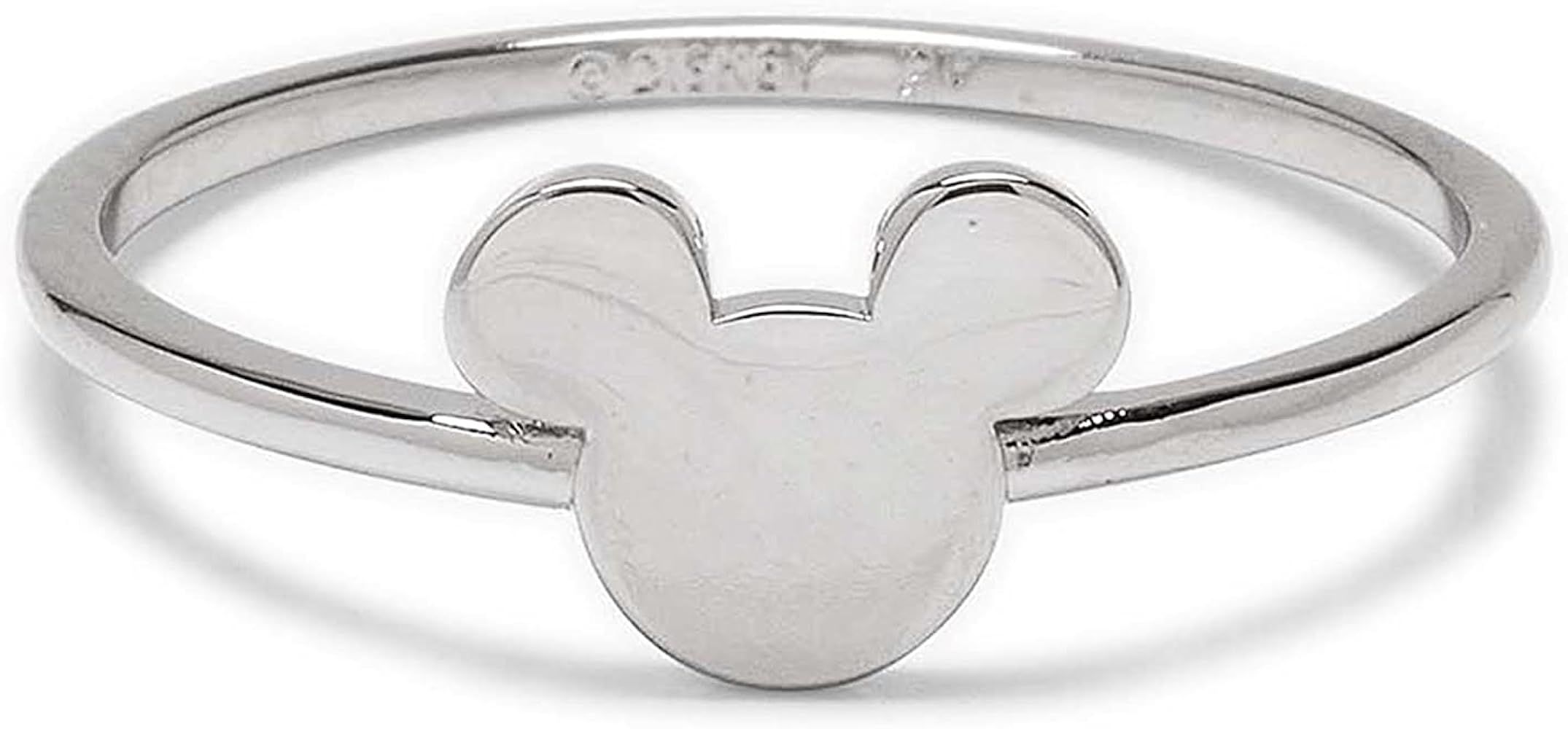 Pura Vida Silver Plated Disney Mickey Mouse Delicate Ring - Brass Base, Rhodium Plating - Size 5-... | Amazon (US)