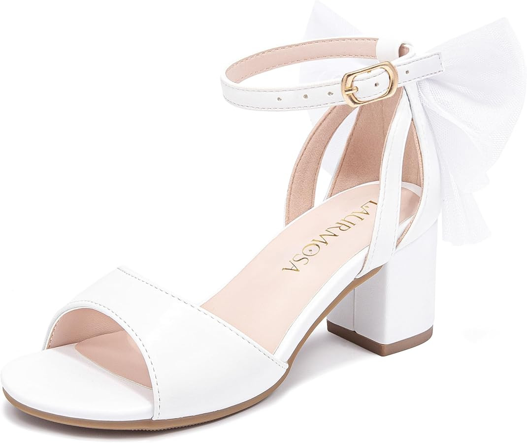 LAURMOSA Girls High Heels with Bow on Back Girls Sandals Open Toe Ankle Buckle Strap Dress Shoes ... | Amazon (US)