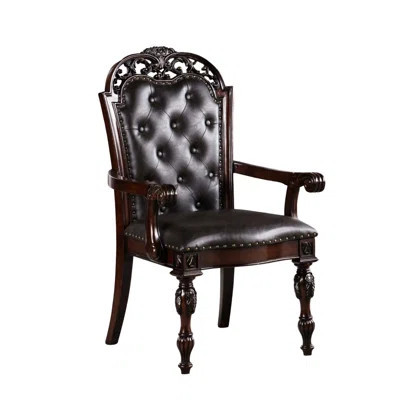 Luxury Brown Cherry Dining Chairs , Solid Wood, , Button Legs Vintage Style 2pcs Arm Chairs, Baroque Armrest Seat | Wayfair North America