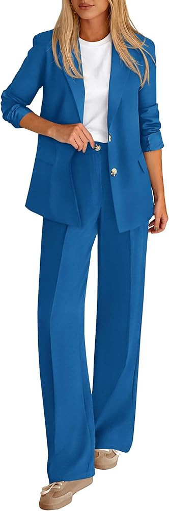 KIRUNDO Womens Suits 2 Piece Set Business Casual Blazer Jacket Wide Leg Dress Pants Suits Profess... | Amazon (US)