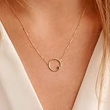 Round Pendant Necklace With Tiny Black Cubic Zirconia - Tiny Gold Chain Necklace For Woman | Amazon (US)