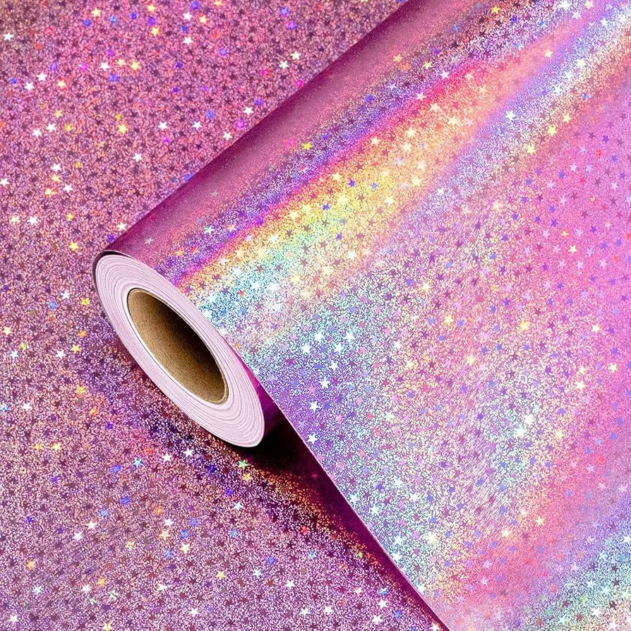 Burymento Pink Wrapping Paper Roll, Metallic Holographic Star Gift Wrap for Birthday, Valentines,... | Amazon (US)