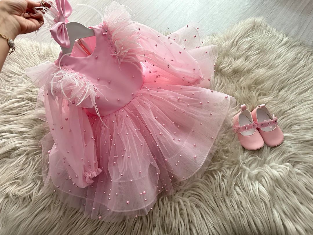 Toddler Evening Dress With Fluffy Skirt, Pearl Details, Birthday Girl Tulle Pink Dress,prom Party... | Etsy (US)