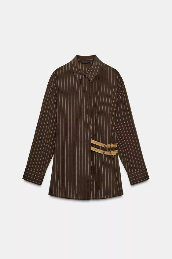 STRIPED SHIRT WITH BUCKLES | Zara UK