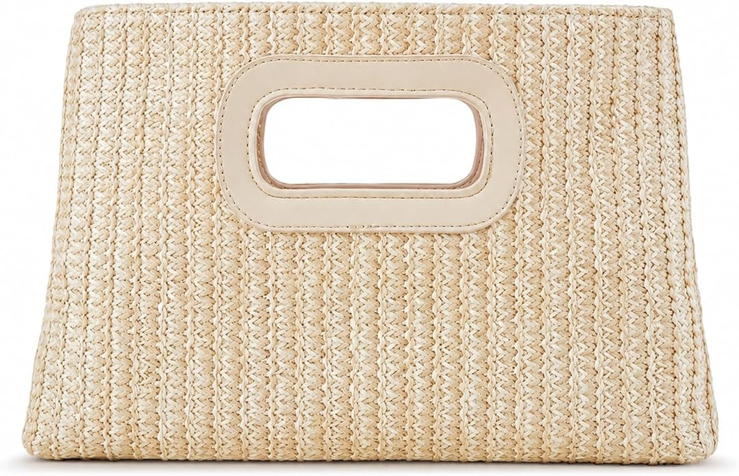 Straw Clutch Purse for Women, Woven Raffia Evening Handbag with Chain Strap for Wedding Beach Vac... | Amazon (US)
