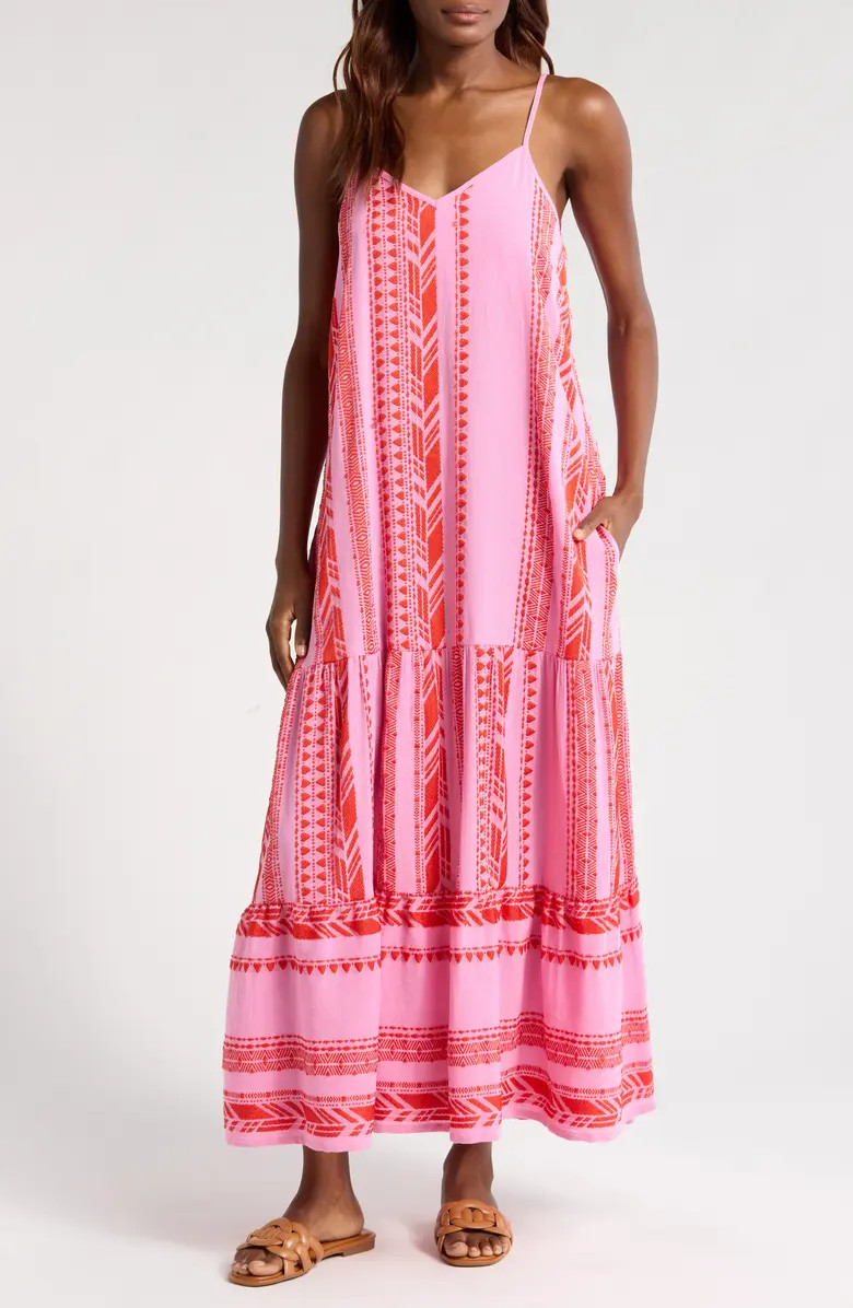 Embroidered Tiered Cotton Blend Cover-Up Maxi Dress | Nordstrom