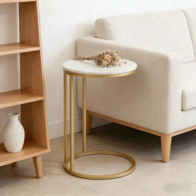 Lonan C Shape Metal Frame End Table with Marble Top | Wayfair North America
