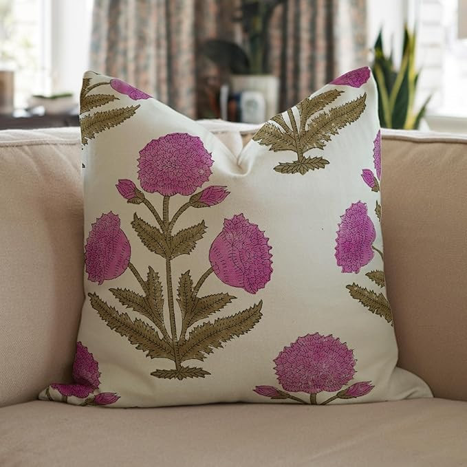 Handmade Block Print 14x20 Inch Thick Cotton White Pillowcase Cushion Cover with Zipper Decorativ... | Amazon (US)