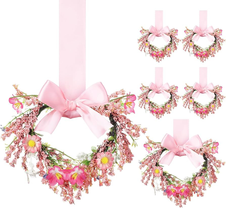 6 Packs 6 Inch Mini Heart Shaped Pink Valentine's Day Flower Wreath Garland Wreath Valentine Door... | Amazon (US)