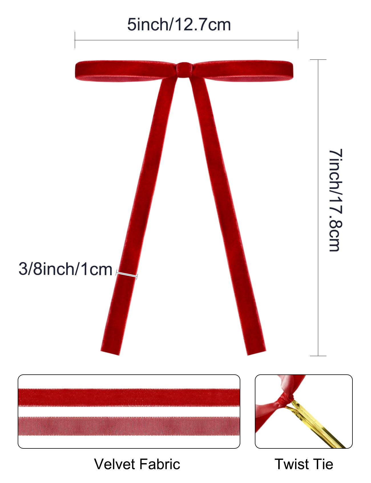 SIMISI RIBBON 24 Pcs Red Velvet Christmas Tree Bows Door Garland Decor Vintage Wreath Bow (3/8'' ... | Amazon (US)