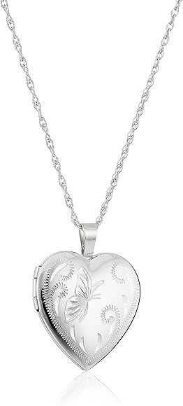 Amazon Collection Sterling Silver Heart with Hand Engraved Butterfly Locket Necklace, 18" | Amazon (US)