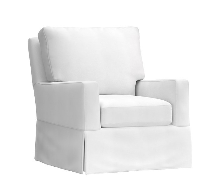 Comfort Square Arm Swivel Glider Slipcovered Classic Plain Weave Pearl | Pottery Barn Kids