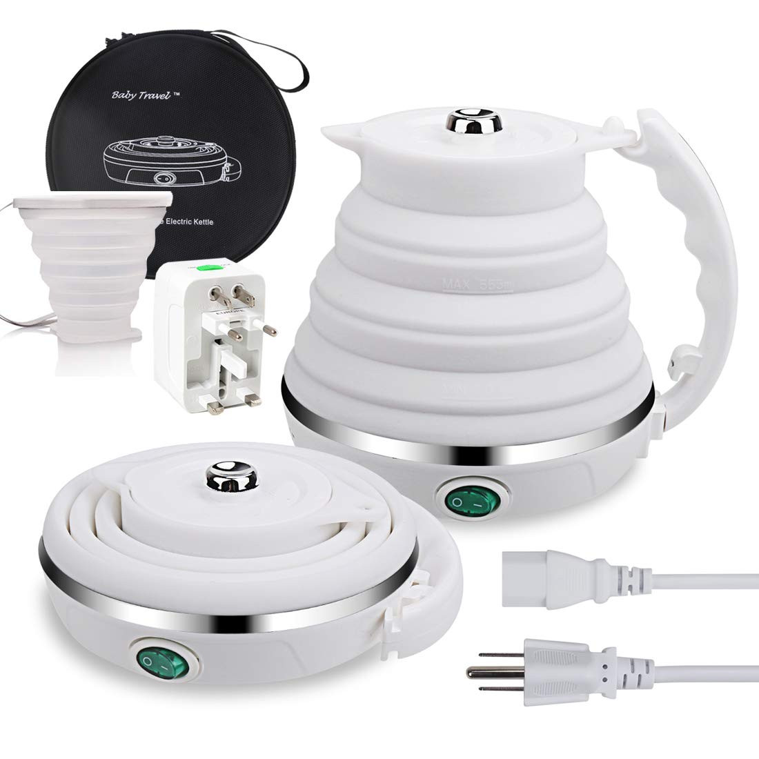 Upgrade Travel Kettle, ShineMe Food Grade Silicone Dual Voltage 110-220V Ultrathin Portable Elect... | Amazon (US)