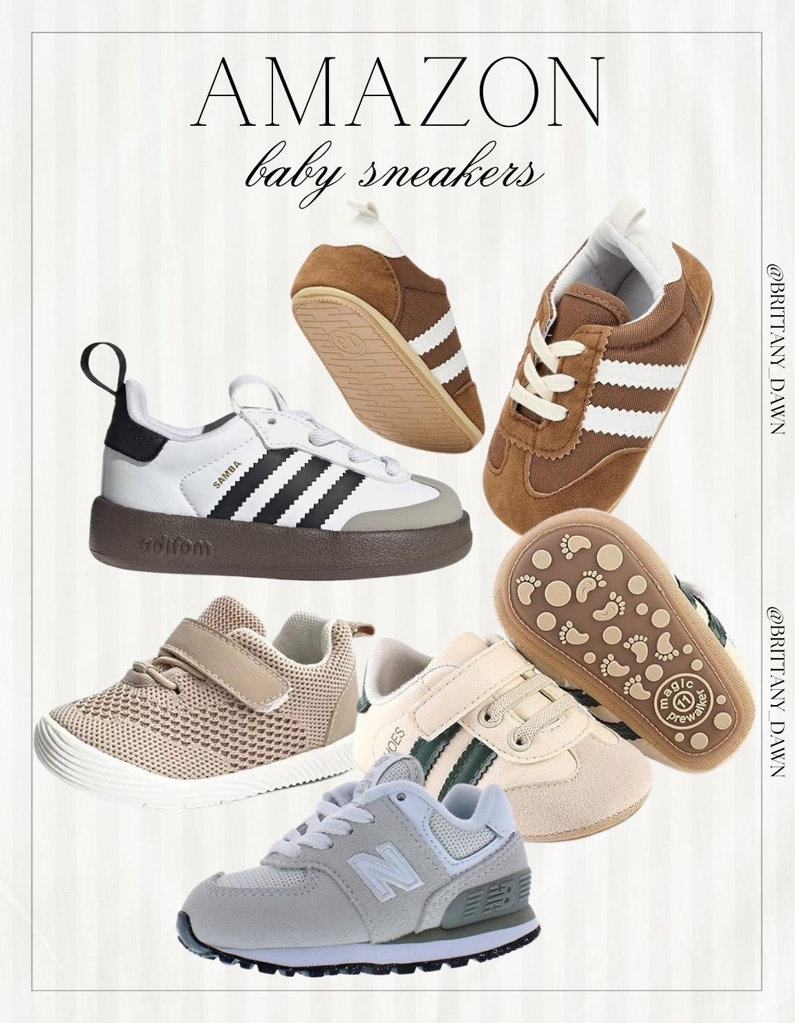 The cutest little kicks for your tiny ones! 👟

Amazon has the absolute best selection of adorable, comfy baby sneakers in aesthetic neutral tones that go with every outfit.

From classic mini retro styles to easy Velcro trainers and soft-soled pre-walkers, these tiny shoes are as practical as they are stylish. Perfectly sized for your growing explorer! 👶🤍

#BabyFashion #AmazonFinds #BabySneakers #MiniStyle #ToddlerFashion #NeutralBaby #MomLife #BabyStyle #BabyEssentials #LTKbaby #CuteKicks #KidsStyle

#LTKBaby #LTKmomlife #LTKKids