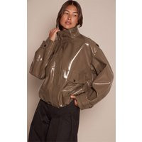 High Shine Funnel Neck Jacket, olive | PrettyLittleThing US