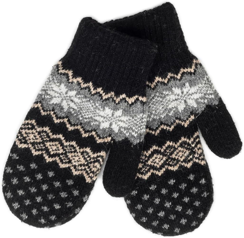 Women Warm Winter Wool Mittens - Snowflake Knit Fleece Gloves Double Layler Cute Mitts for Cold W... | Amazon (US)