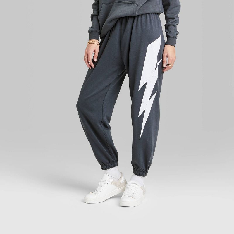 Women's Ascot + Hart Lighting Bolt Graphic Jogger Pants - Gray | Target