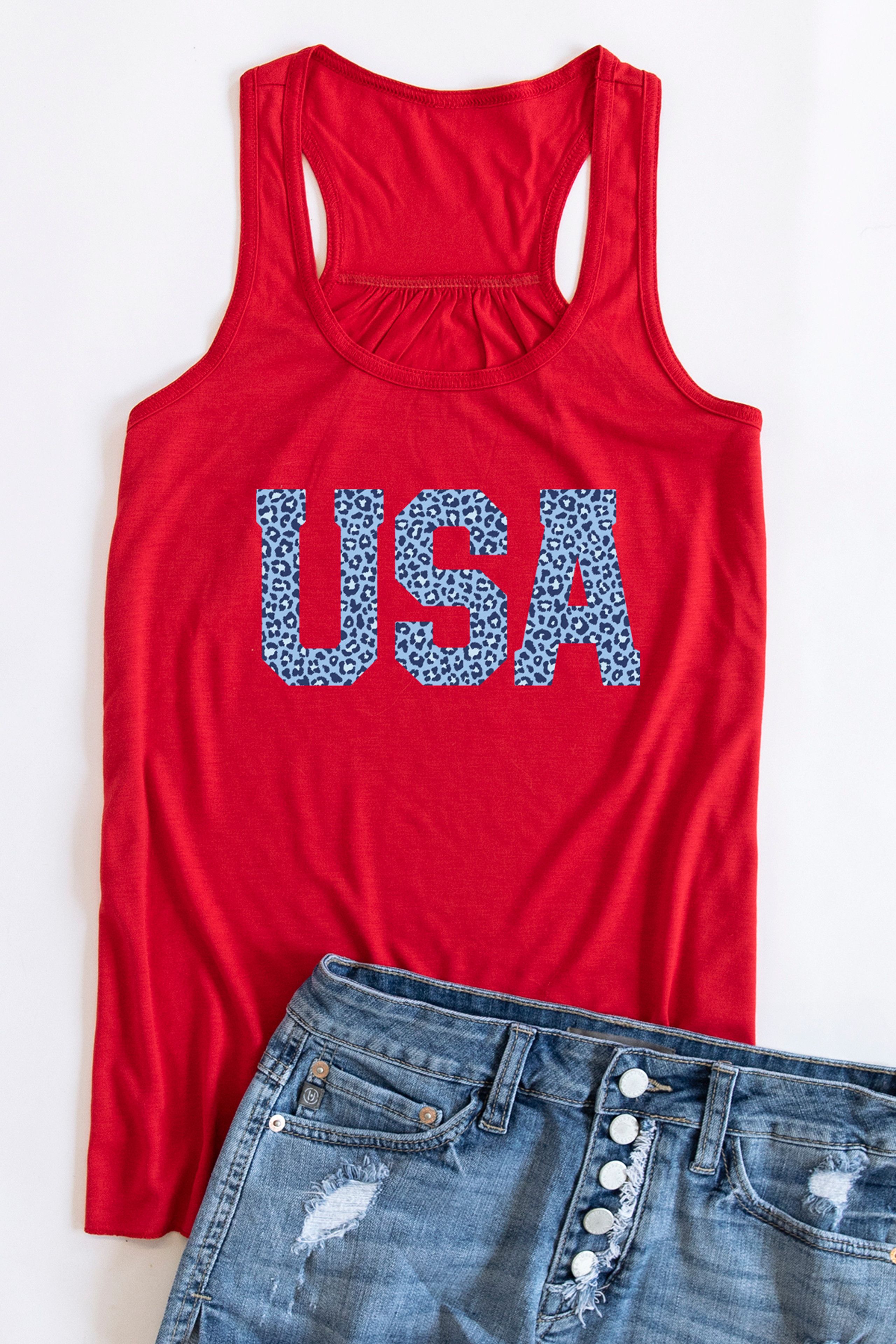 Animal Print USA Graphic Tank Red | The Pink Lily Boutique