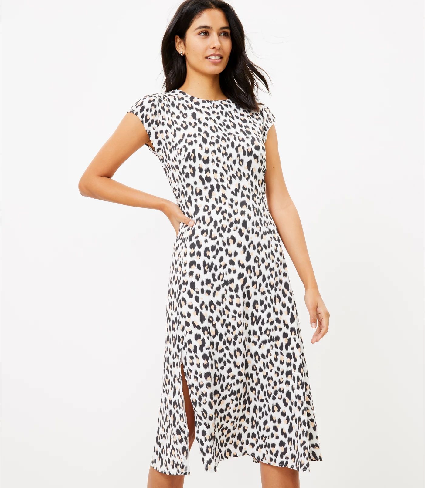Leopard Print Flutter Sleeve Midi Dress | LOFT | LOFT