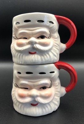 2 Vtg Winking Santa Claus Xmas Mini Mug 1.75" Cup Japan Kitschy Stitched Hat | eBay US