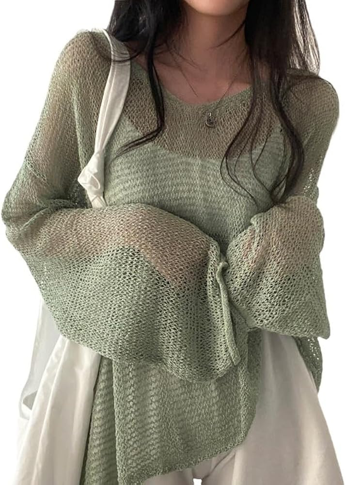 Coquette Aesthetic Crochet Top Casual Blouse Fairy Grunge Clothes Lightweight Sweater Knitted Top... | Amazon (US)