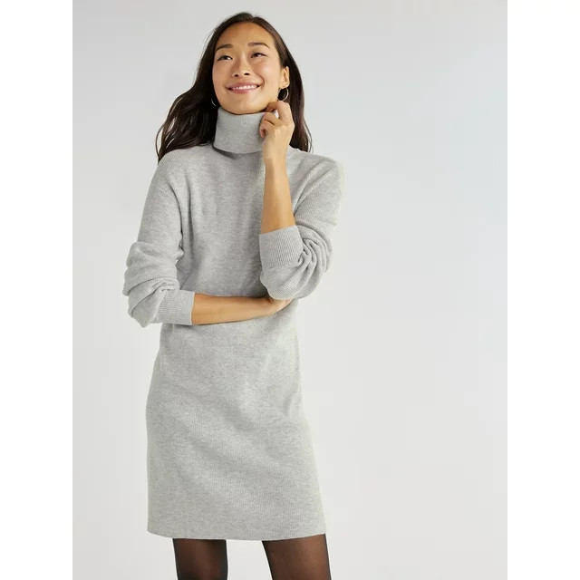 Time and Tru Women's Ribbed Knit Turtleneck Dress, Sizes S-XXXL | Walmart (US)