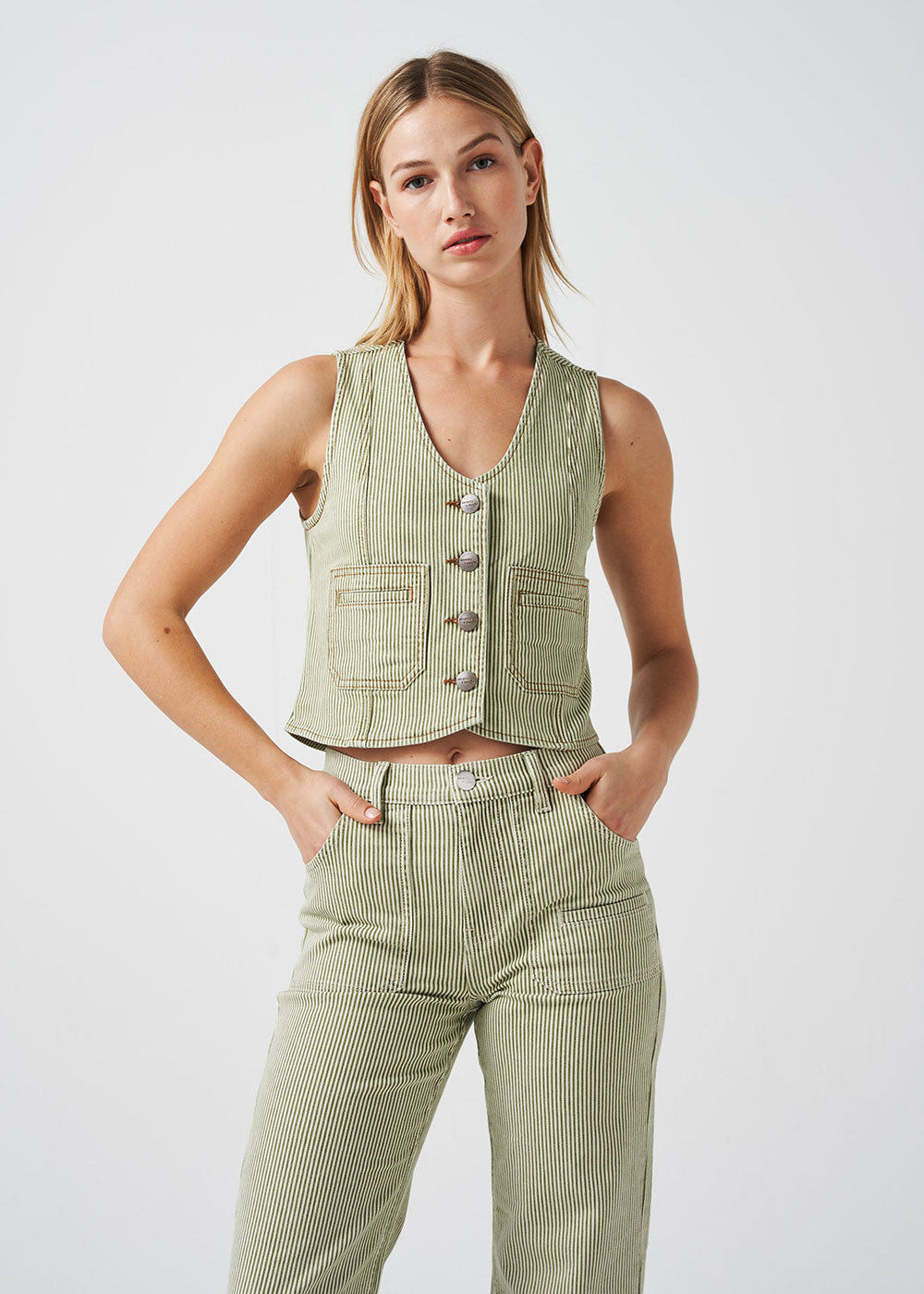 SEVENTY + MOCHI Bea Vest - Khaki Stripe - Trouva | Trouva (Global)