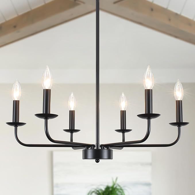 Matte Black Chandelier Modern Farmhouse Candle Ceiling Light Contemporary 6 Lights Pendant Light ... | Amazon (US)