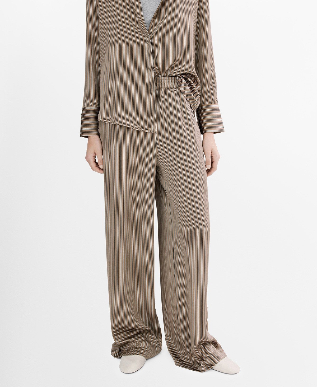 Mango Women's Satin Striped Pants - Medium Brown | Macy's