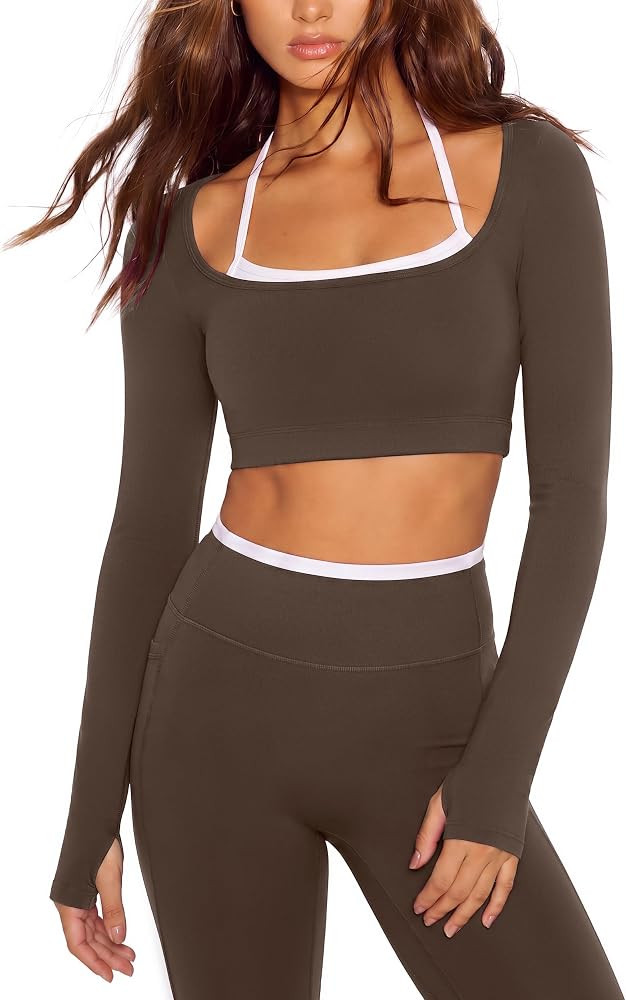 Long Sleeve Yoga Pilates Tops, Thumbhole, High Waisted Tummy Control Leggings, Two Piece Matching... | Amazon (US)