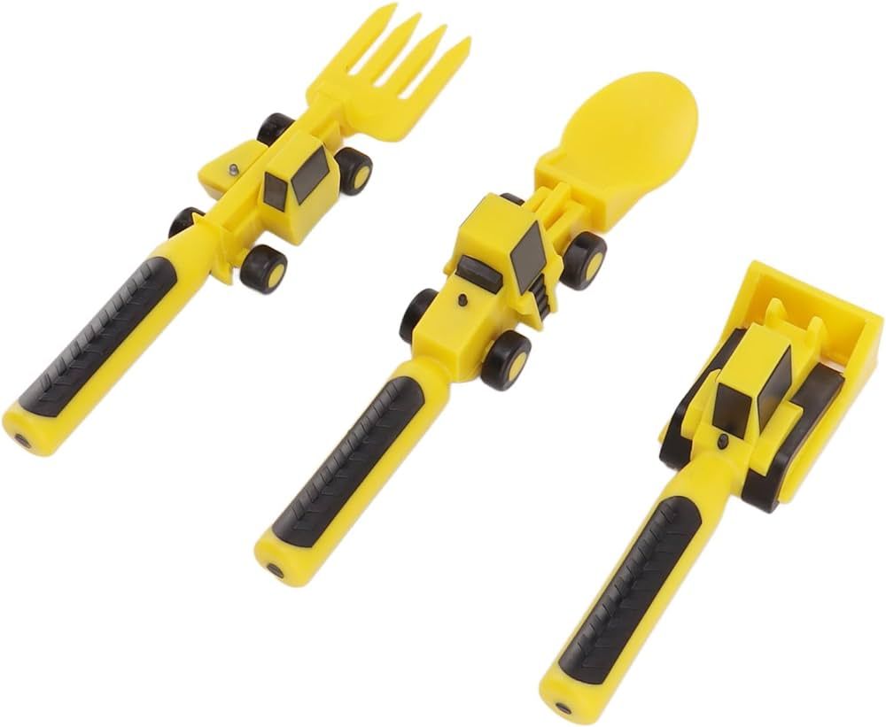 Construction Themed Utensils, Excavator Fork Spoon, Eating Set with Pusher, Safe and Easy to Use | Amazon (US)