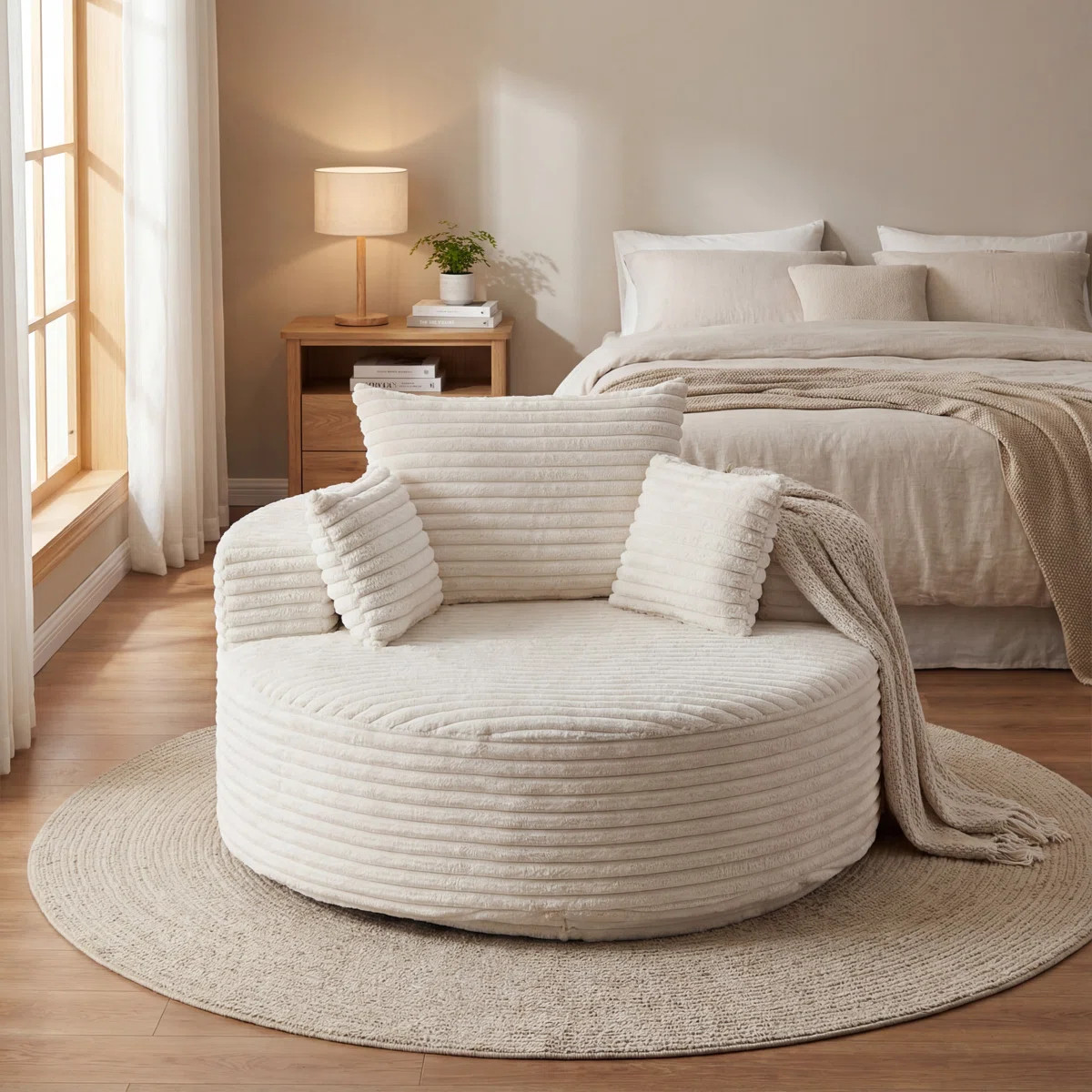Modern Round Corduroy Swivel Barrel Chair With Channel Tufting | Wayfair North America