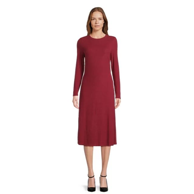Time and Tru Women's Ribbed Fit and Flare Midi Dress, Sizes S-XXXL | Walmart (US)