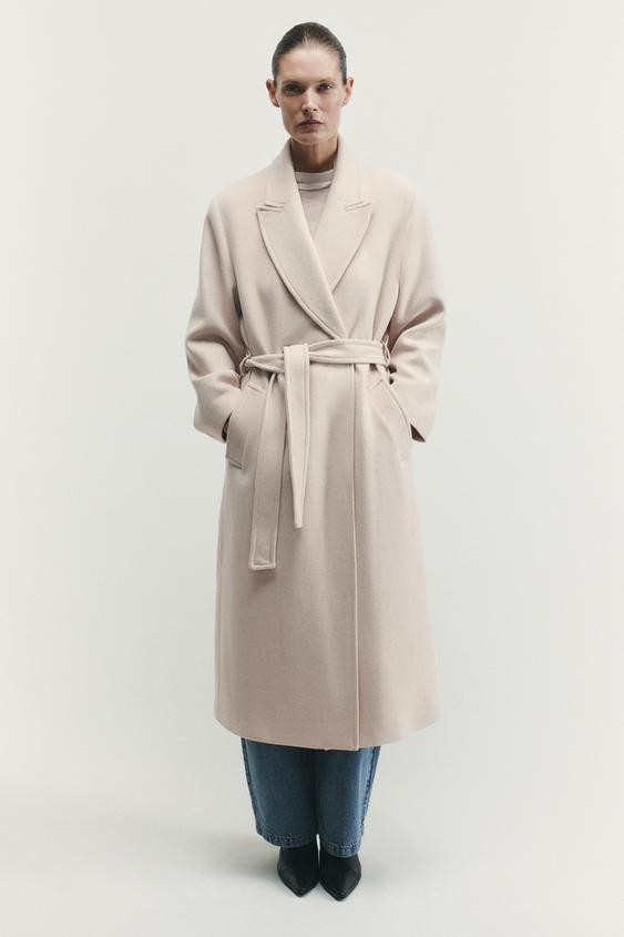 LONG BELTED WOOL COAT | Zara US