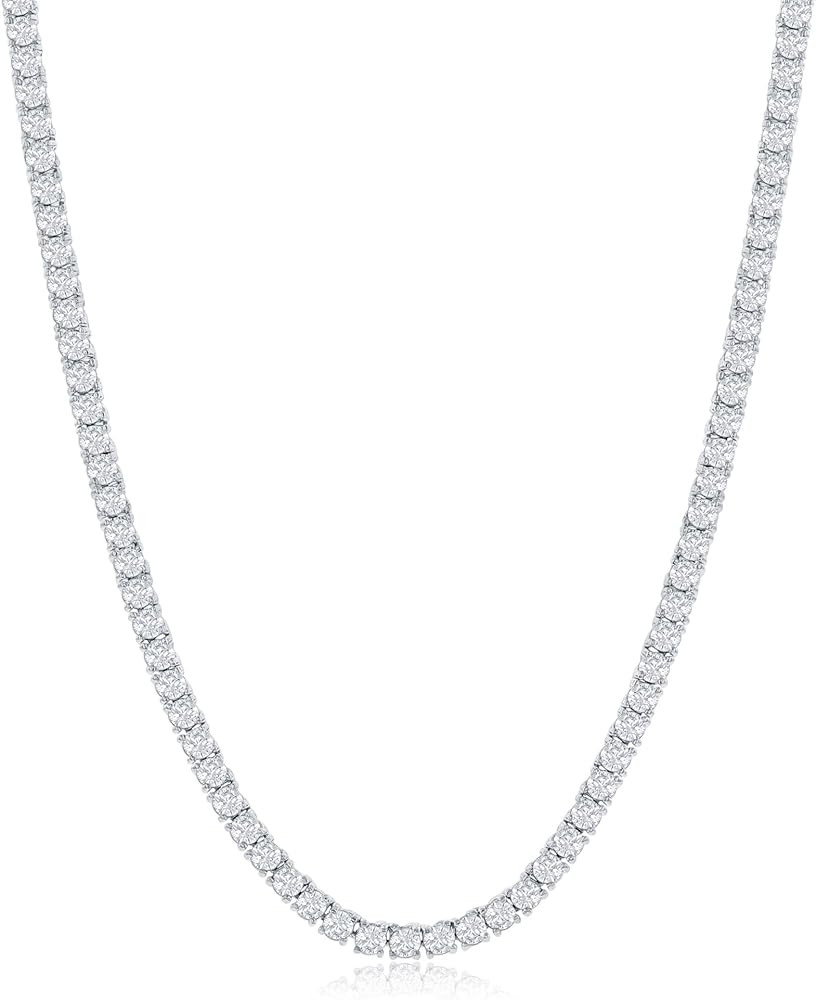 NYC Sterling Tennis Necklace for Women and Men - 3mm Round Cubic Zirconia Tennis Necklace - Silve... | Amazon (US)