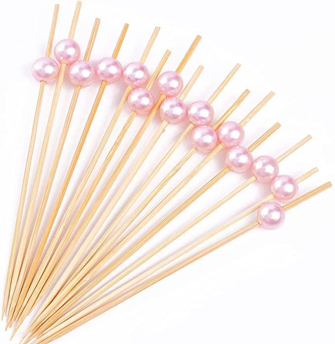 PuTwo Toothpicks for Cocktail Appetizers Fruits Dessert, 100 Count, Pink Pearls | Amazon (US)