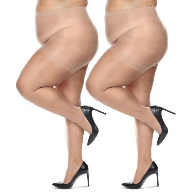Memoi Women's 2 Pack Satin Sheer Nylon Pantyhose Nude 1X-2X | Target