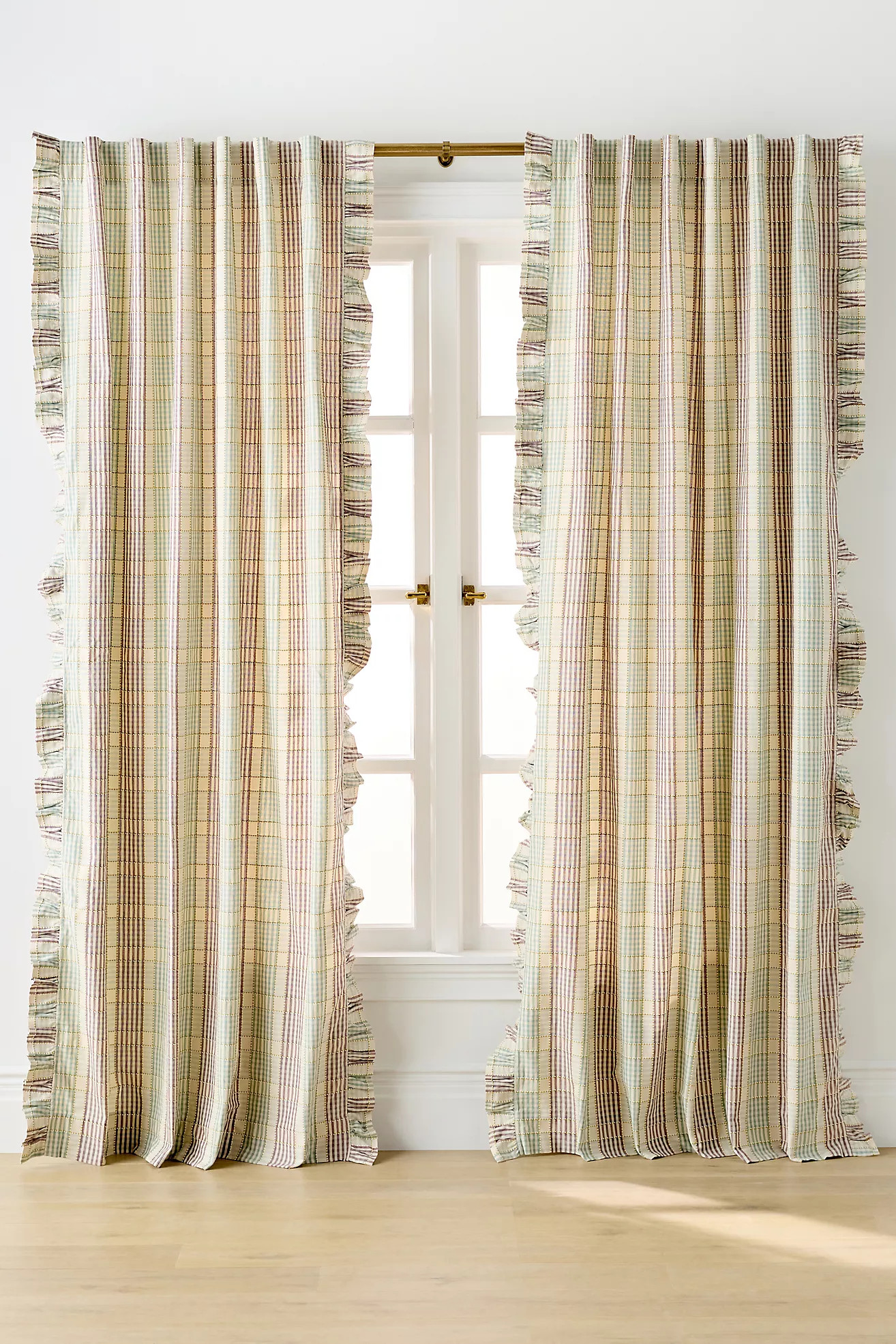 Tucker Plaid Ruffle Edge Cotton Curtain | Anthropologie (US)