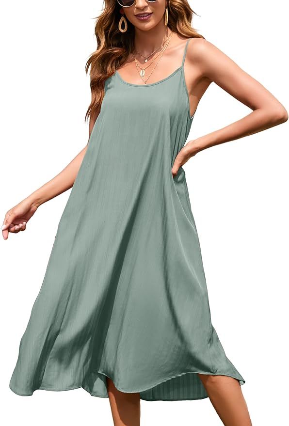KOJOOIN Women's Summer V Neck Sleeveless Maxi Dresses Adjustable Spaghetti Strap Casual Loose Bea... | Amazon (US)