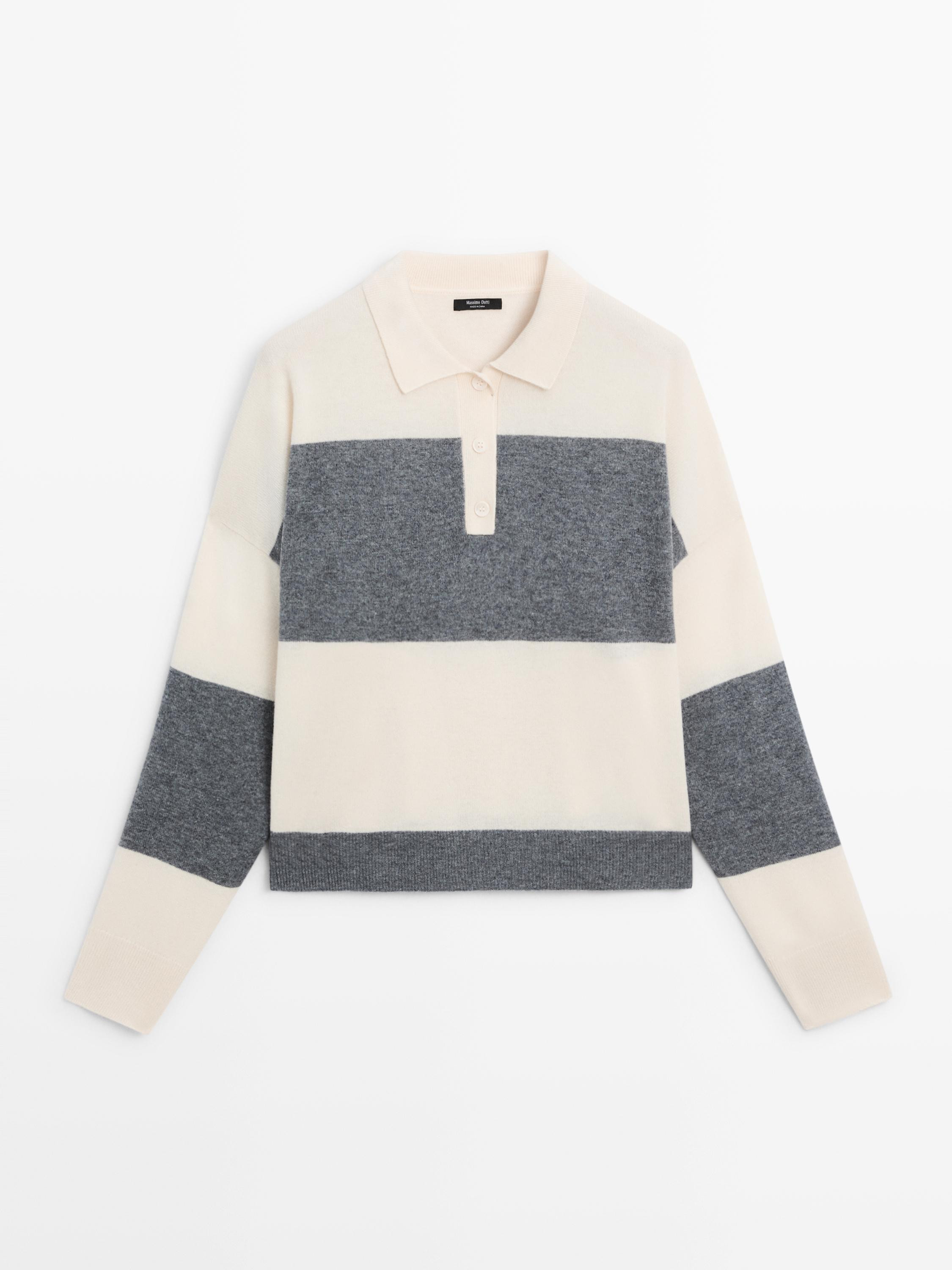 Striped knit sweater with polo collar | Massimo Dutti UK