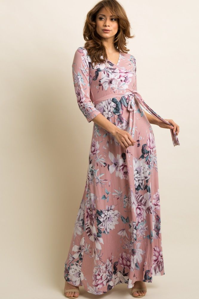 Pink Floral Wrap Maxi Dress | PinkBlush Maternity
