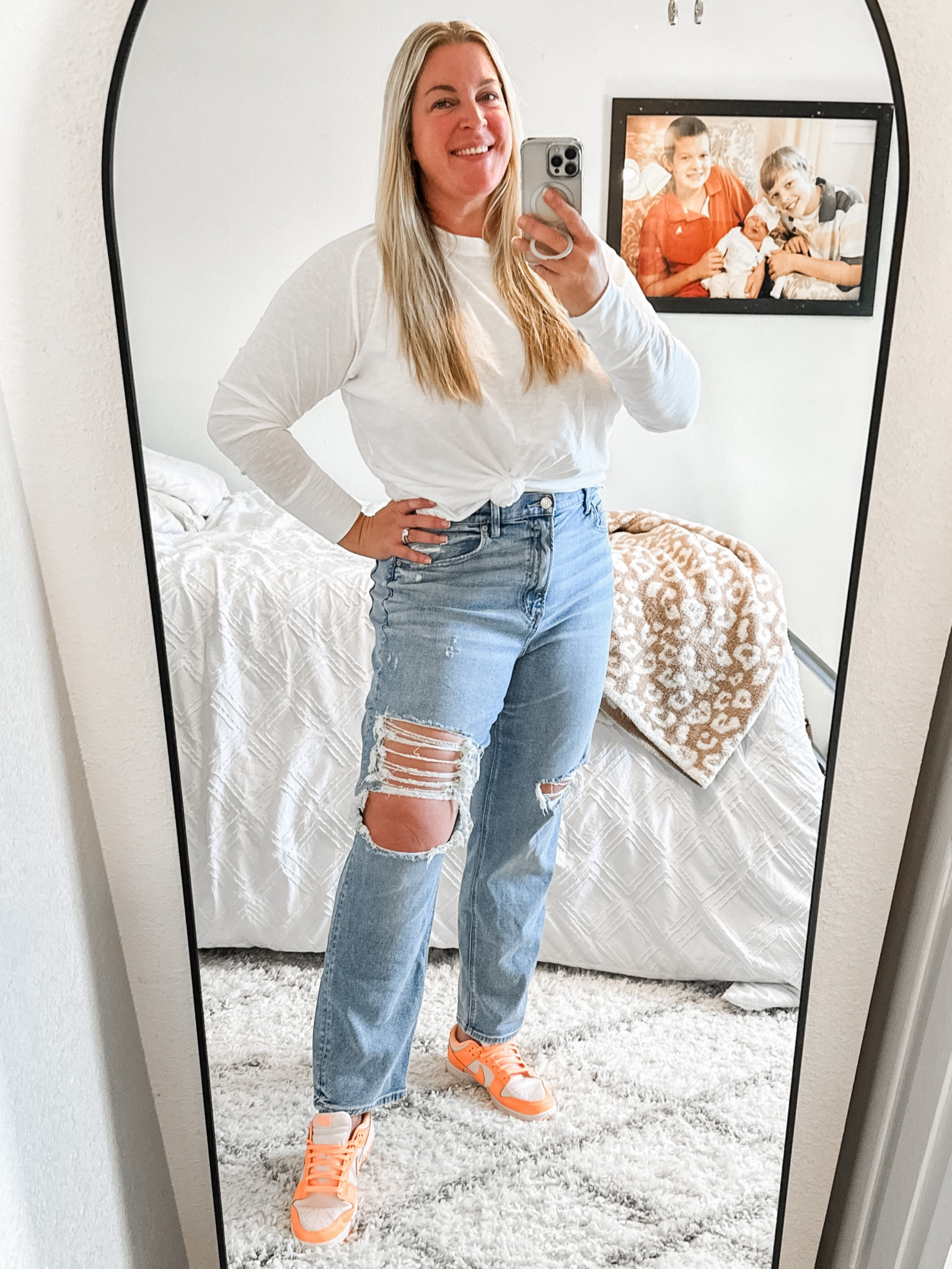 Sunday funday ootd

Long sleeve shirt- large 
Jeans- size 12 with some stretch 
Shoes- Nike Dunks size 9.5, size down a half size 

#LTKover40 #LTKshoecrush #LTKsalealert