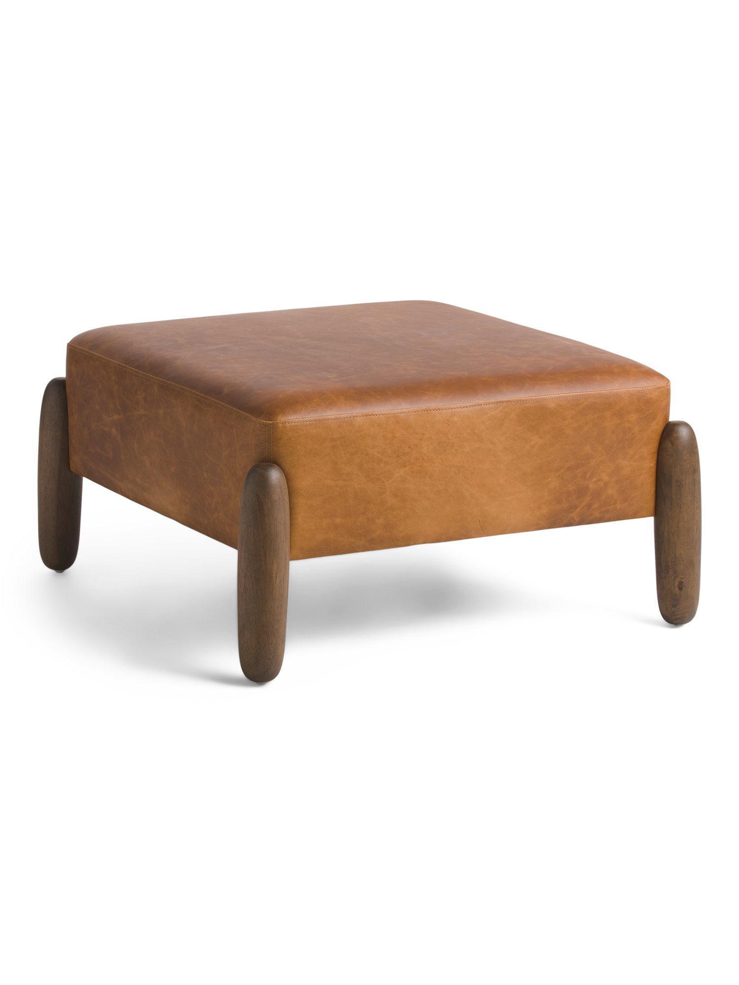 Chesnut Leather Ottoman | TJ Maxx