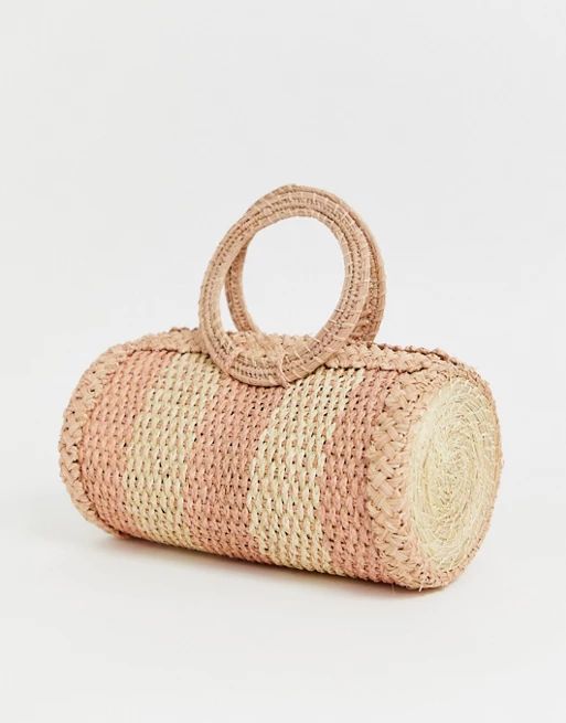 KAANAS woven barrel bag in pink raffia | ASOS UK