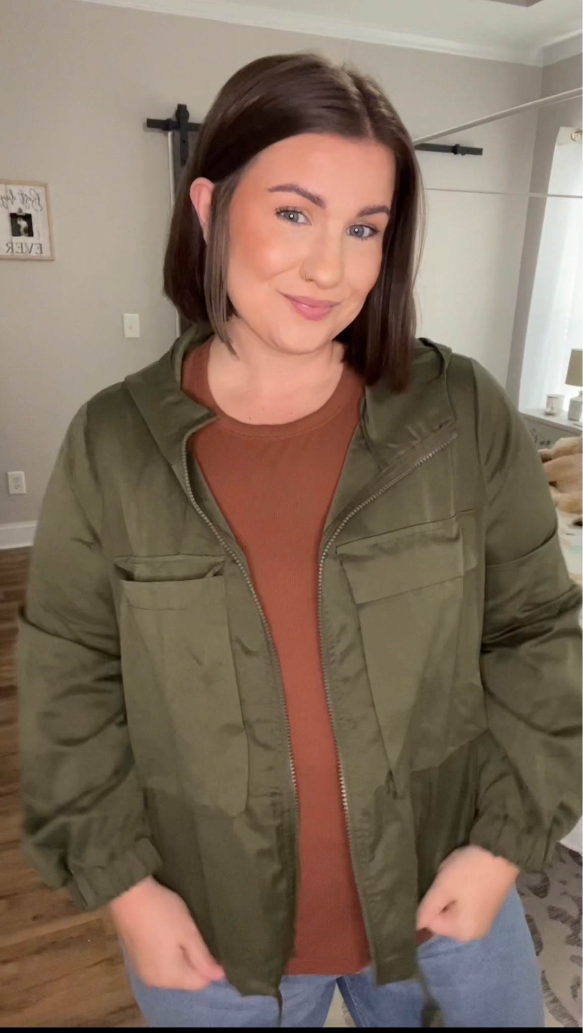 Army green cropped jacket 