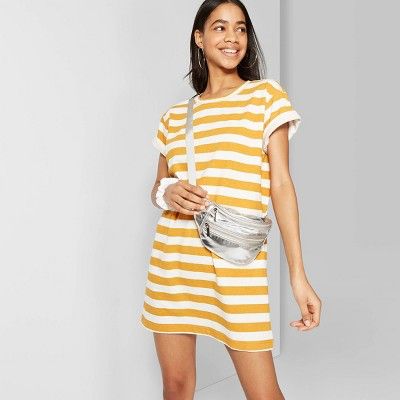 Women's Striped Short Sleeve Round Neck T-Shirt Dress - Wild Fable™ Orange/White | Target