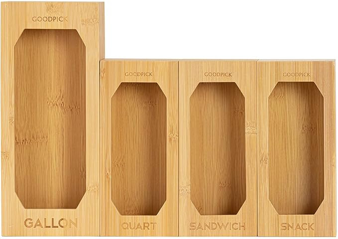 Goodpick Bamboo Food Storage Bag Organizer, Kitchen Drawer Organizer Set of 4, Food Storage Bag H... | Amazon (US)