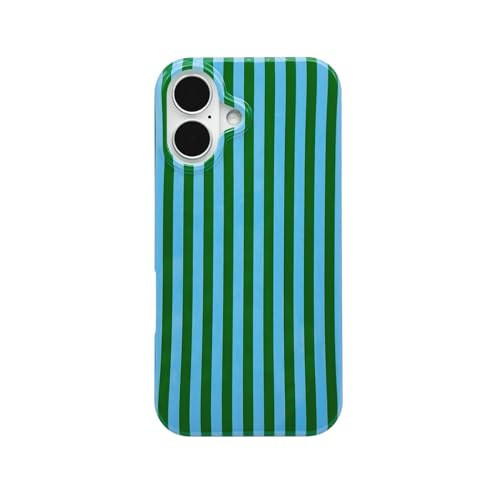 Blue and Green Striped Phone Case for iPhone 17,Cute Aesthetic Retro Vertical Line Stripes Pattern Protective Trendy Cover for Girls Women 6.3 inch | Amazon (US)