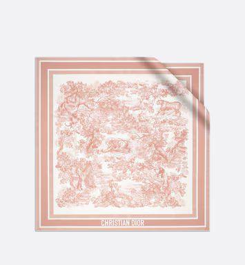 Toile de Jouy Sauvage Square Scarf Ivory and Pink Silk Twill | DIOR | Dior Couture