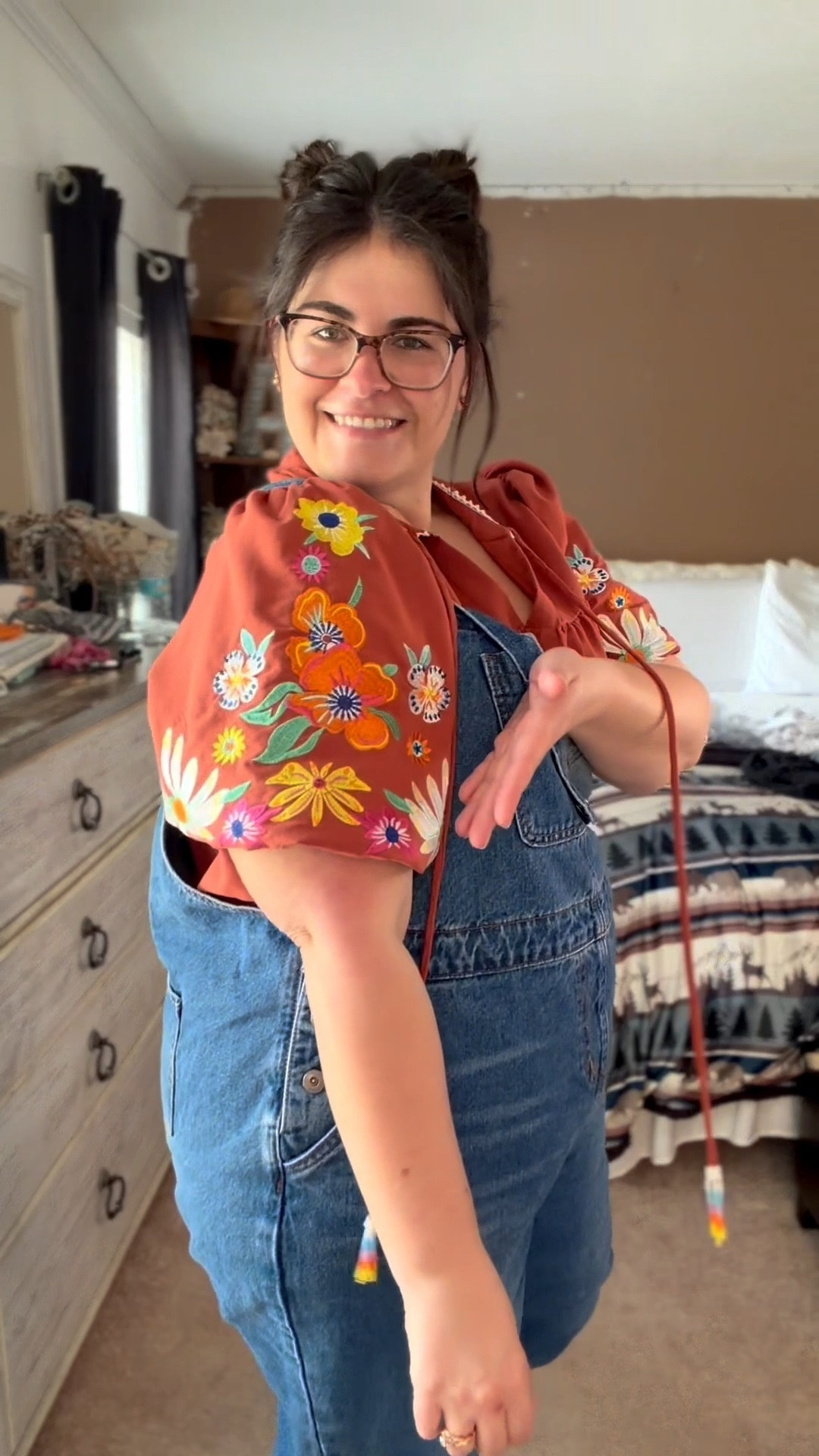 Ultimate spring vibes 

Overalls+a floral puff sleeve blouse+space buns=comfy but cute midsize outfit ☺️

#LTKgrwm #LTKMidsize #LTKootd